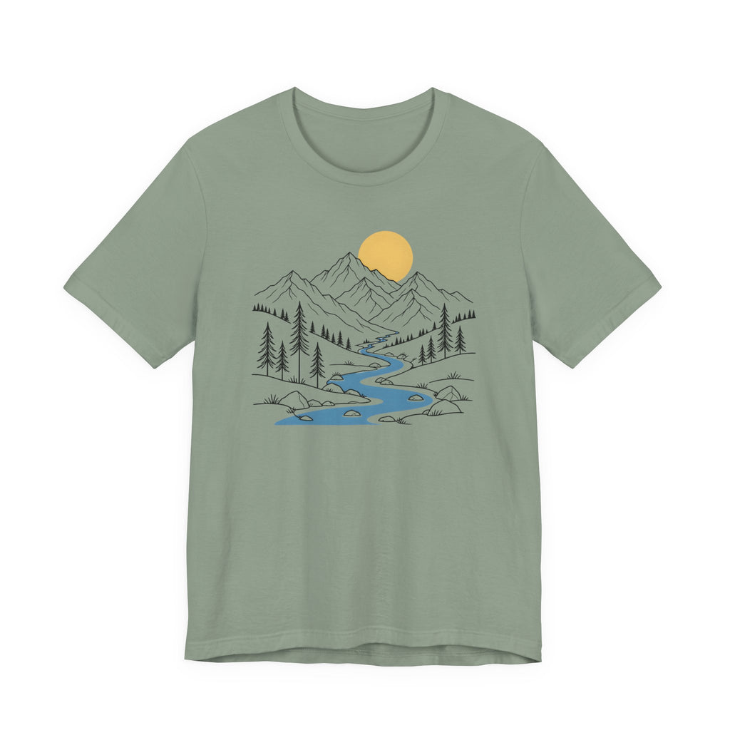 Mountain River Graphic Tee | Sunset Scenic Nature T-Shirt