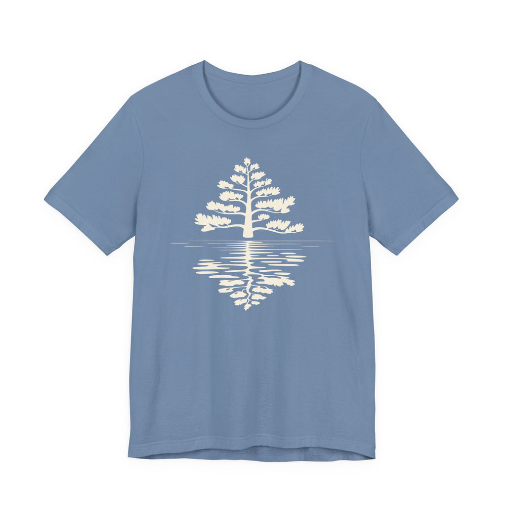 Pine Tree Reflection Tee | Minimal Nature Graphic T-Shirt