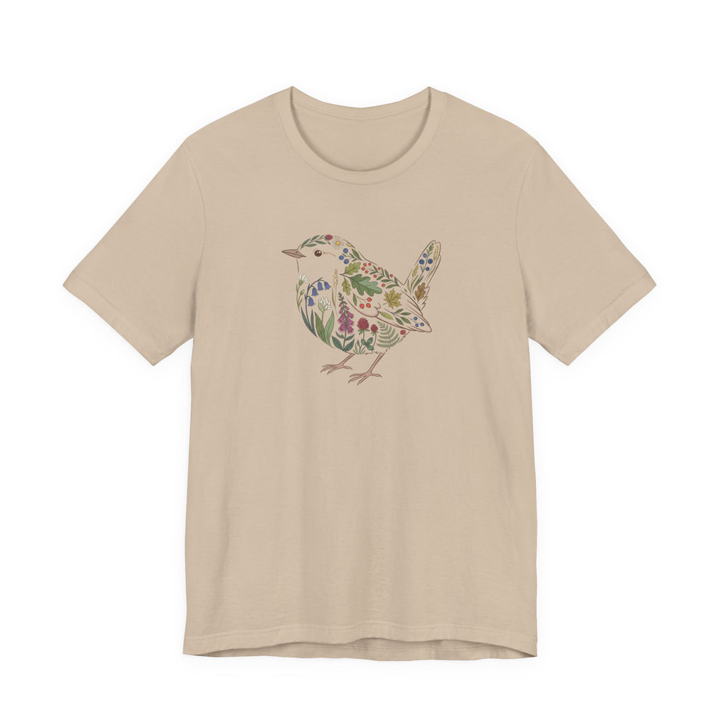 Floral Wren T‑Shirt | Botanical Wildlife Graphic T-Shirt