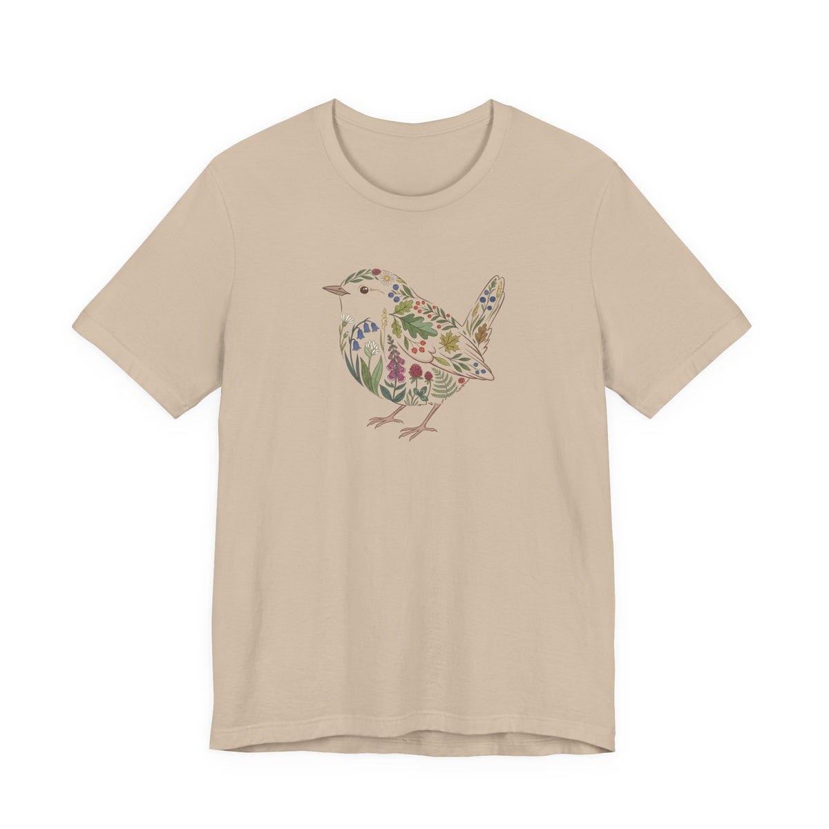 Floral Wren T‑Shirt | Botanical Wildlife Graphic T-Shirt