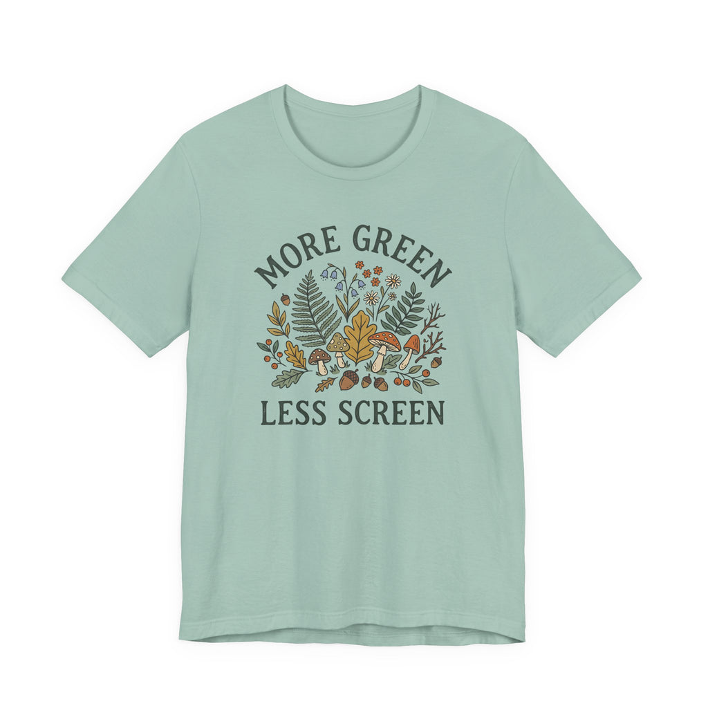 More Green Less Screen Tee | Woodland Folk Art Shirt