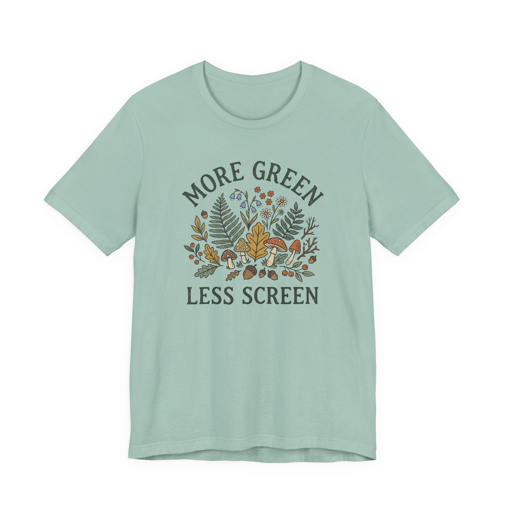 More Green Less Screen Tee | Woodland Folk Art Shirt