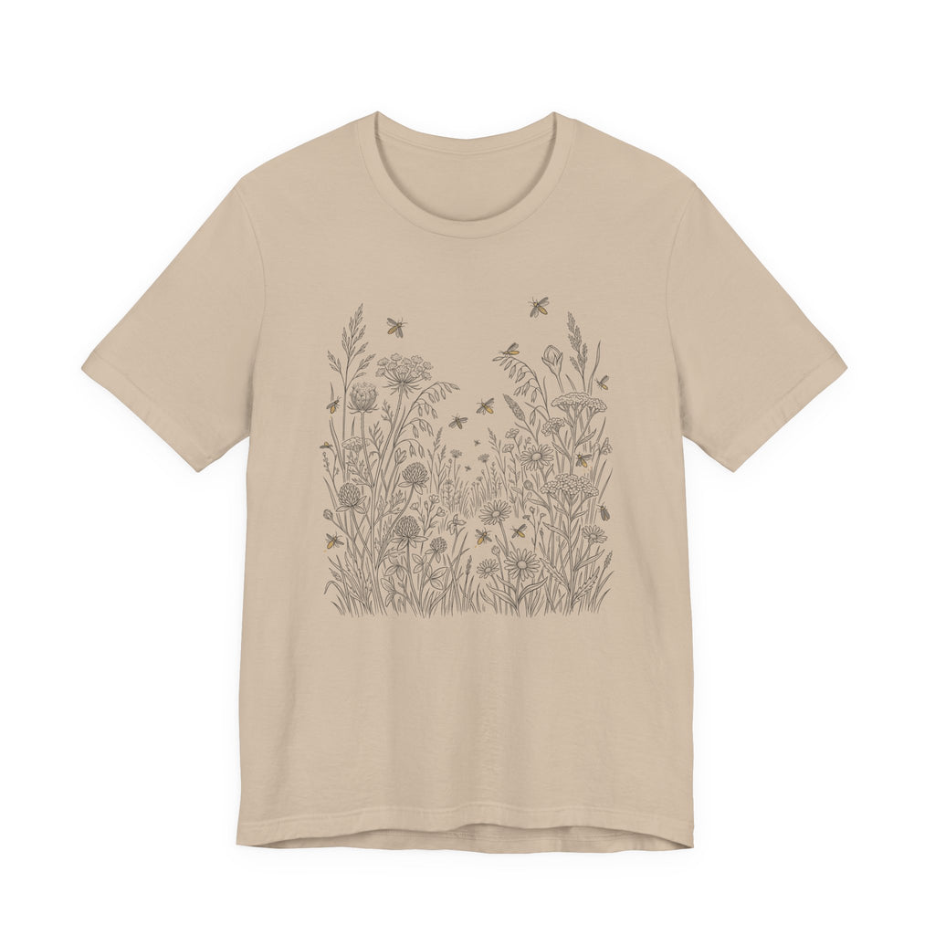 Wildflowers & Fireflies Graphic T-Shirt | Botanical Nature Tee