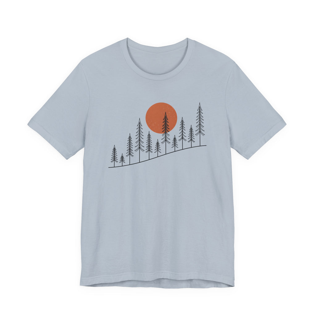 Timber Rise Sunset Tee | Minimal Pine Tree Forest Graphic T-Shirt