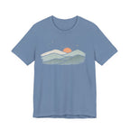 Minimal Sunrise Mountain Illustration Tee | Retro Nature Landscape Shirt