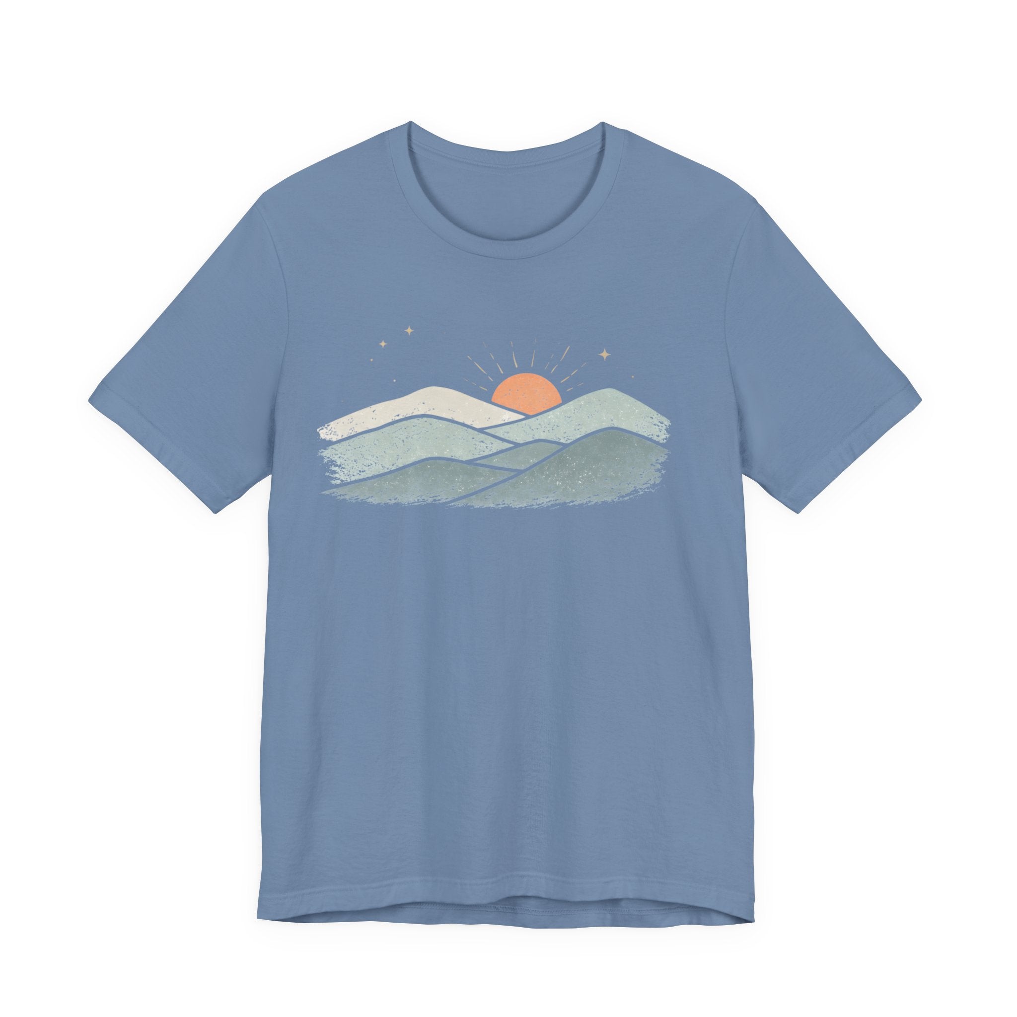 Minimal Sunrise Mountain Illustration Tee | Retro Nature Landscape Shirt