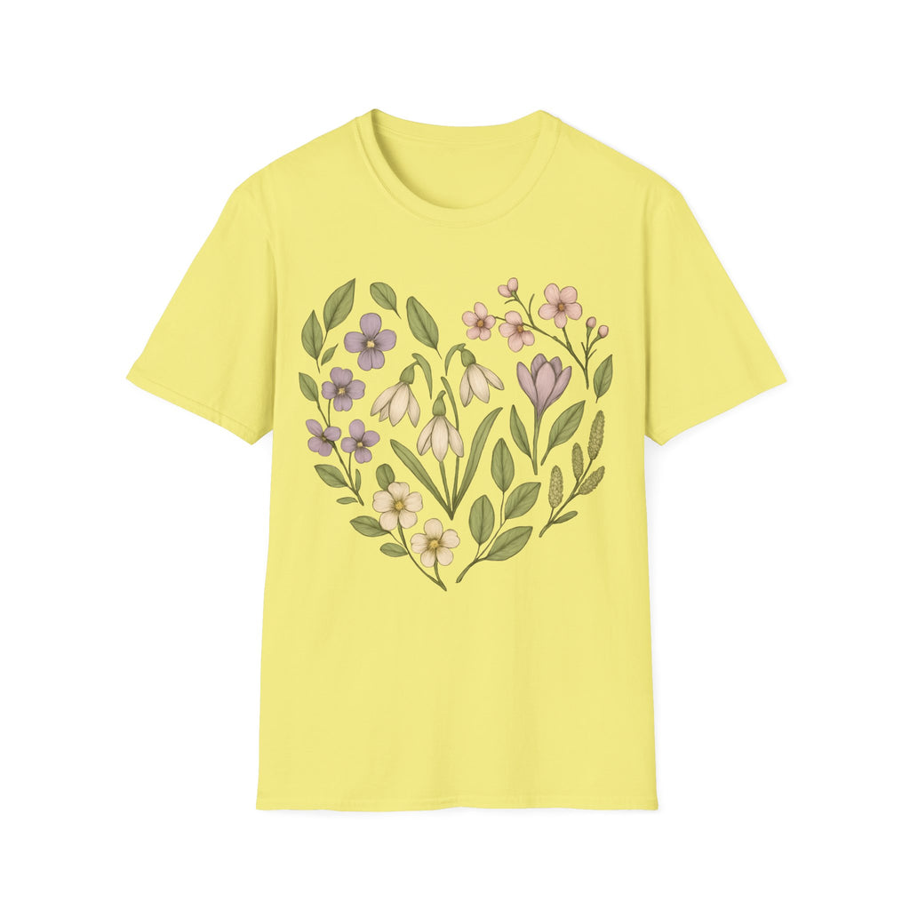 Spring Botanical Flowers Heart Graphic T-Shirt