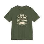 Ask Me About My Sit Spot T-Shirt | Nature Tree Stump Logo