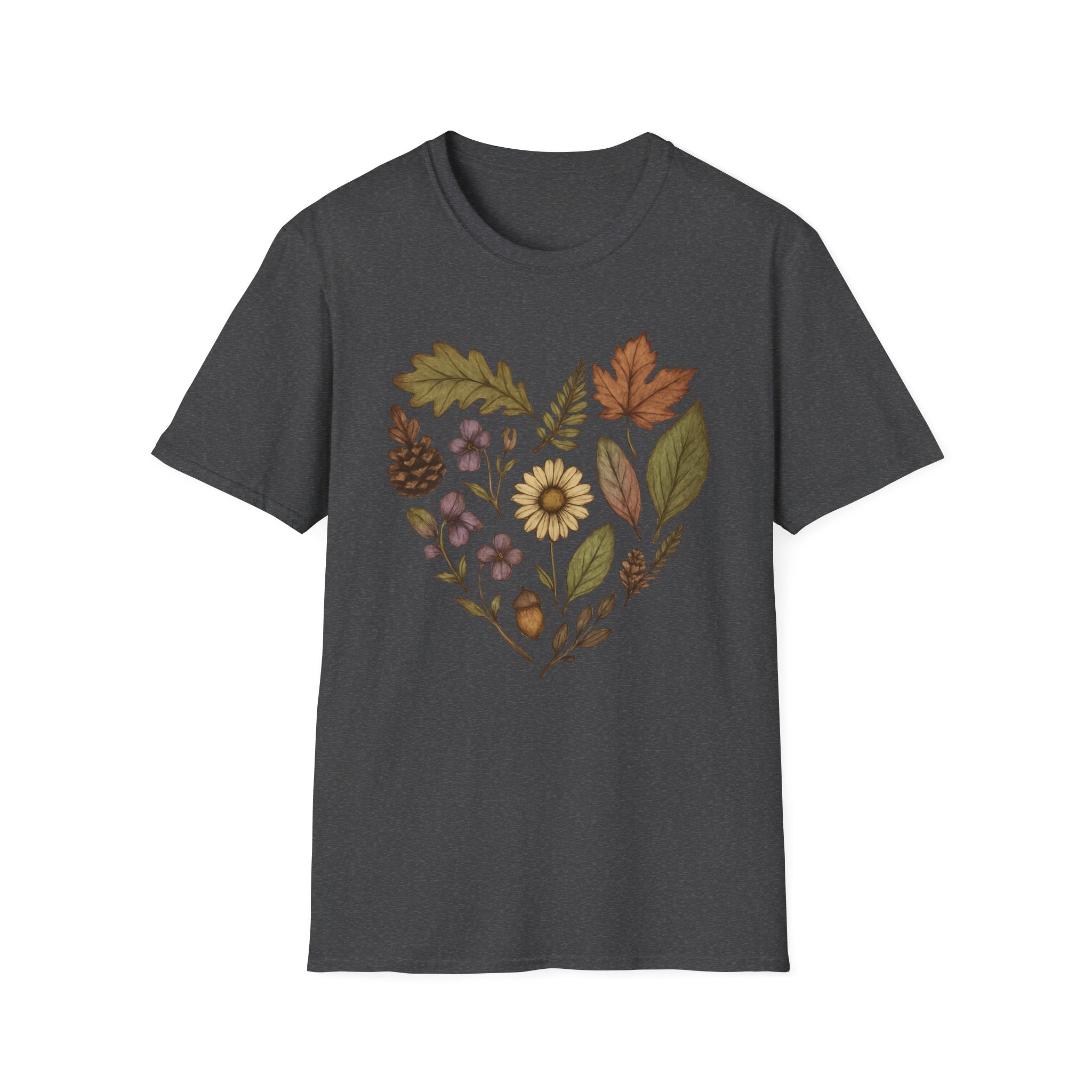Autumn Muted Botanical Heart Graphic T-Shirt