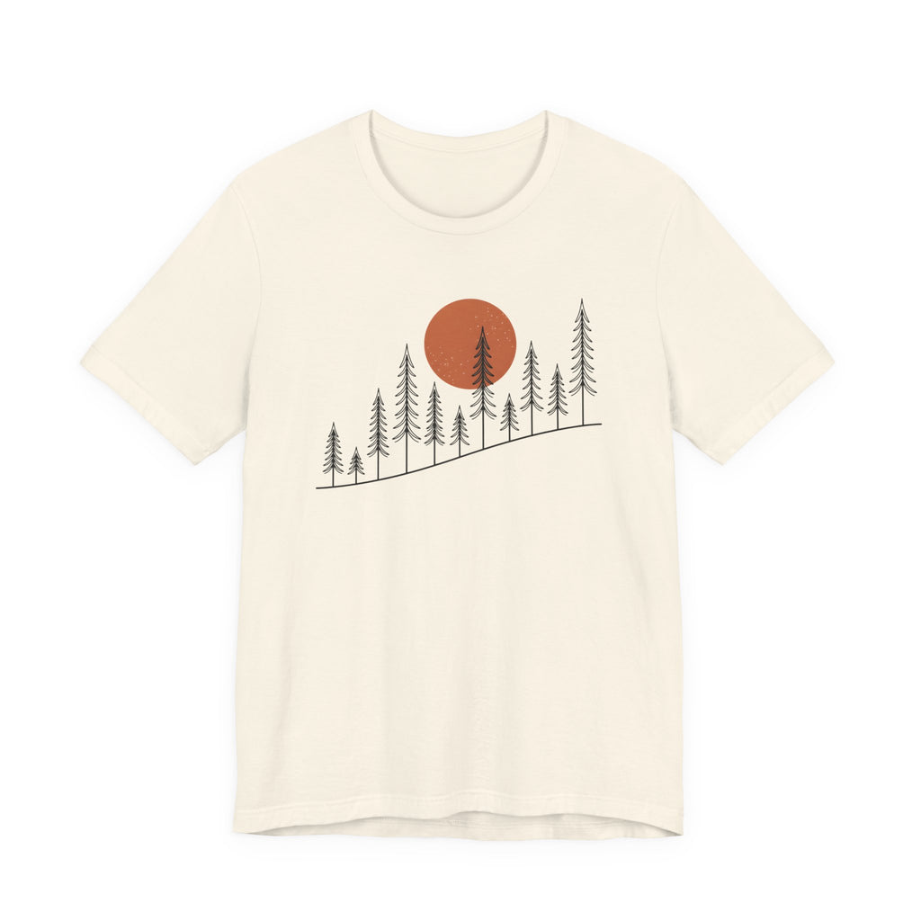 Timber Rise Sunset Tee | Minimal Pine Tree Forest Graphic T-Shirt