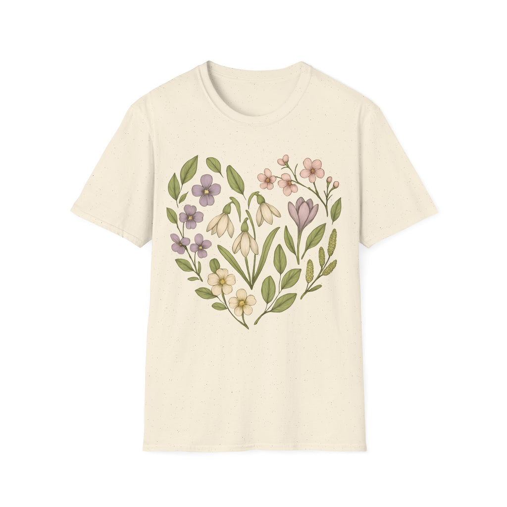 Spring Botanical Flowers Heart Graphic T-Shirt
