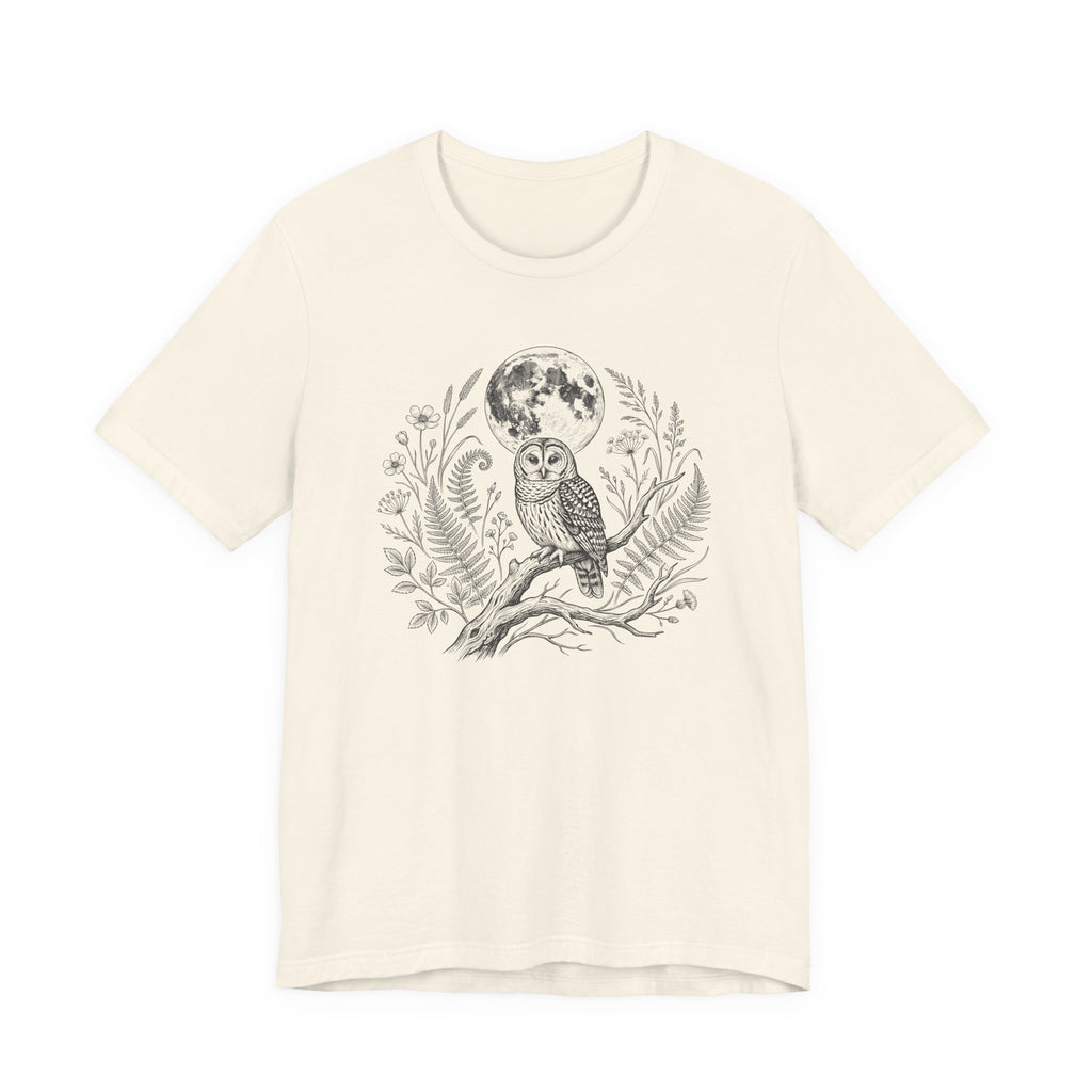 Moonlit Barred Owl Tee | Vintage Botanical Owl T‑Shirt