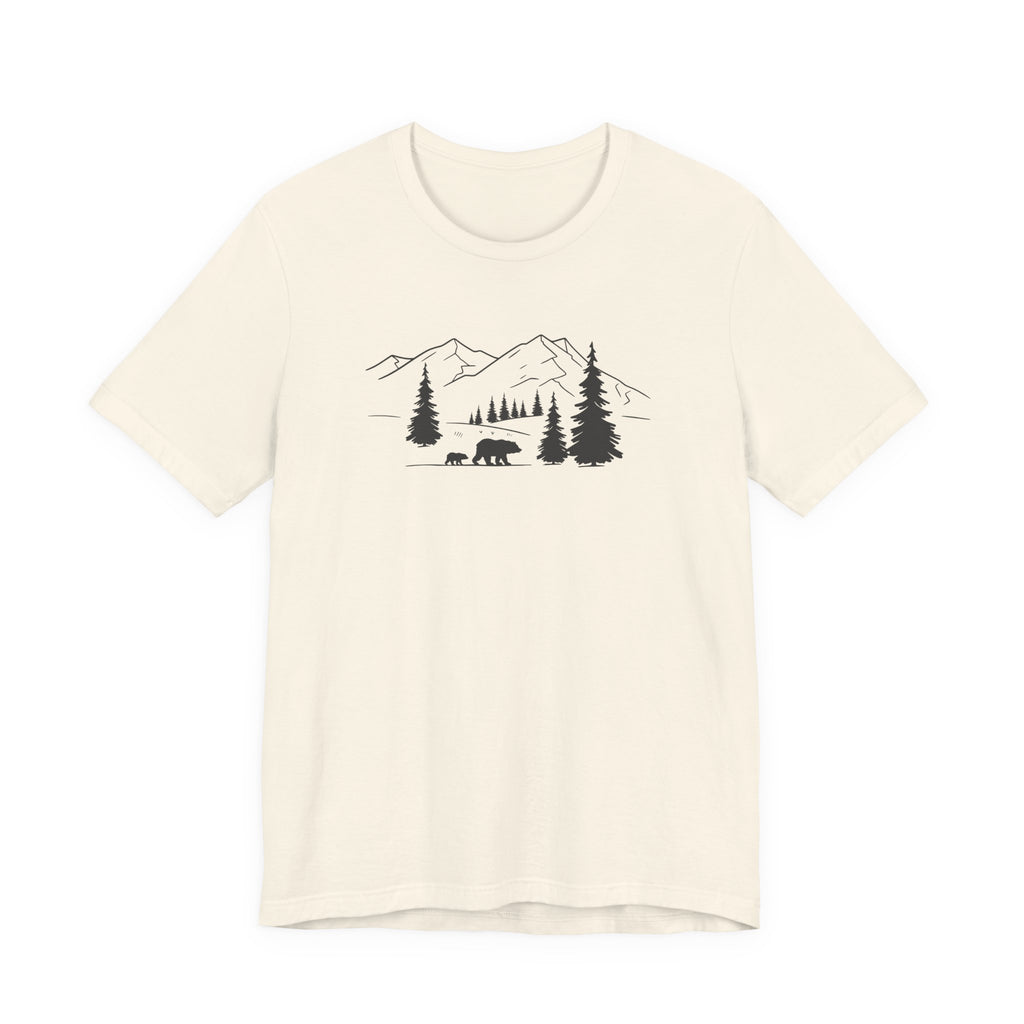 Mountain Bear Scene Tee | Minimal Forest Mountains and Bear Silhouette