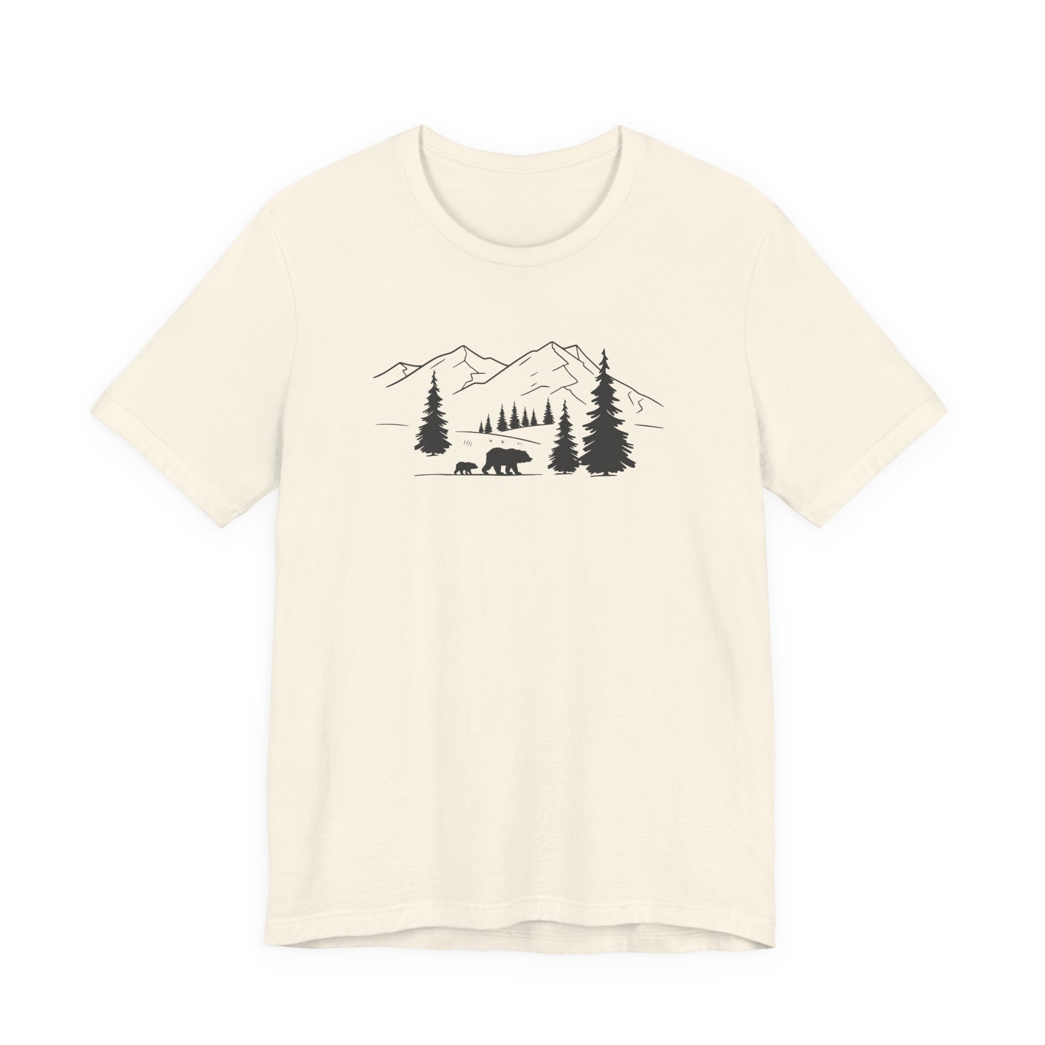 Mountain Bear Scene Tee | Minimal Forest Mountains and Bear Silhouette