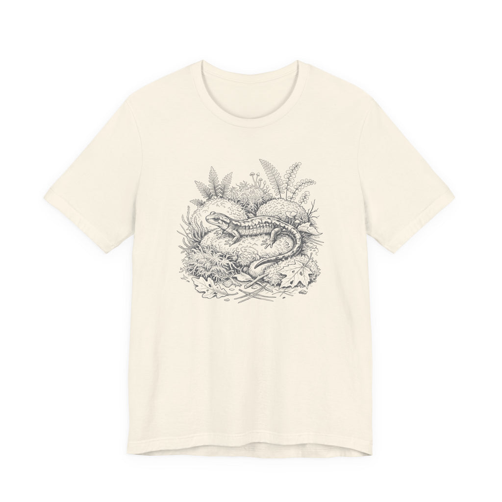 Botanical Salamander Tee on Mossy Rock | Vintage Naturalist Nature Illustration T-Shirt