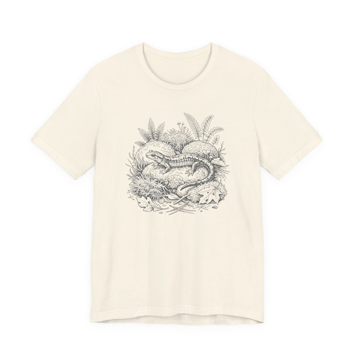 Botanical Salamander Tee on Mossy Rock | Vintage Naturalist Nature Illustration T-Shirt
