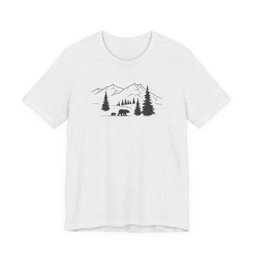 Mountain Bear Scene Tee | Minimal Forest Mountains and Bear Silhouette