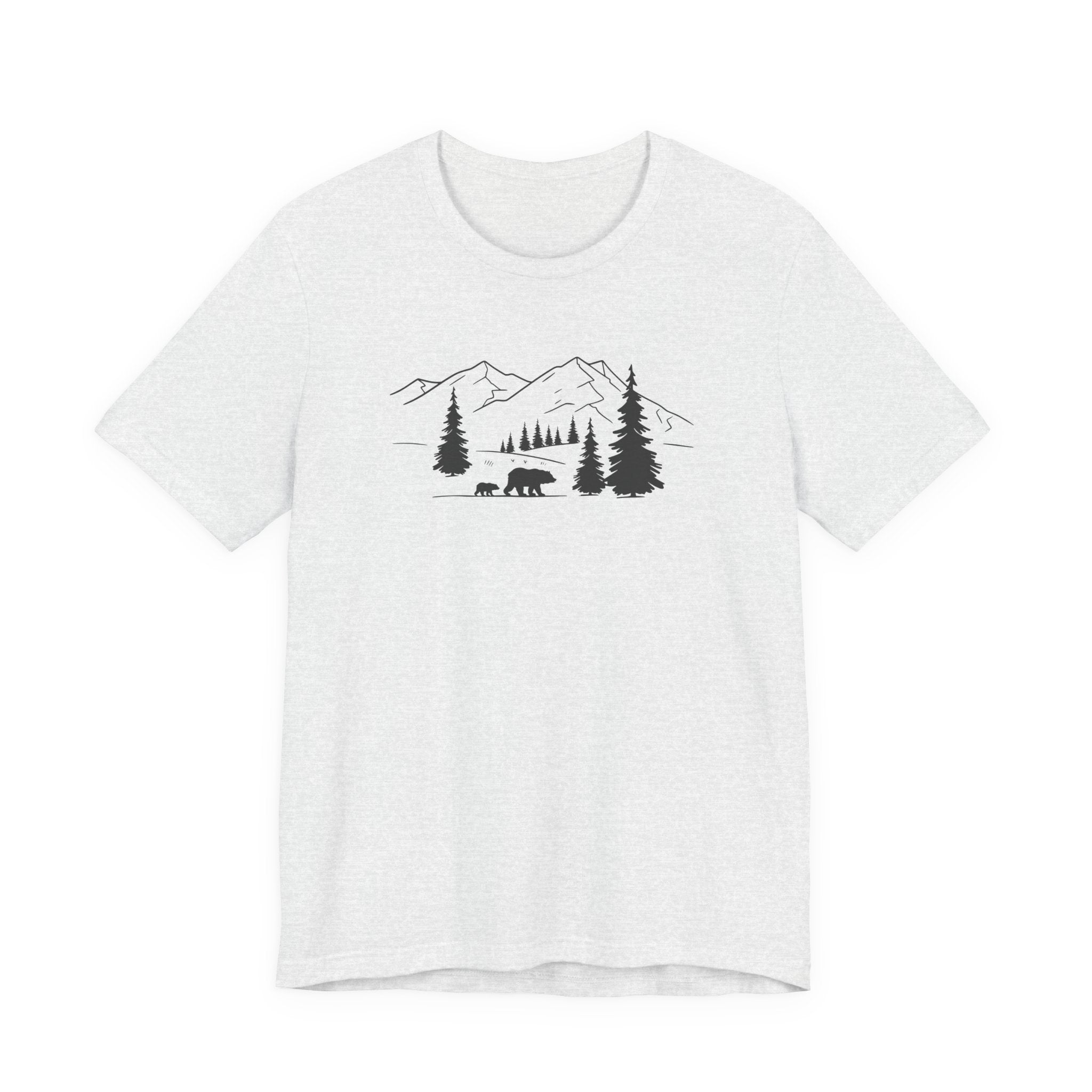 Mountain Bear Scene Tee | Minimal Forest Mountains and Bear Silhouette