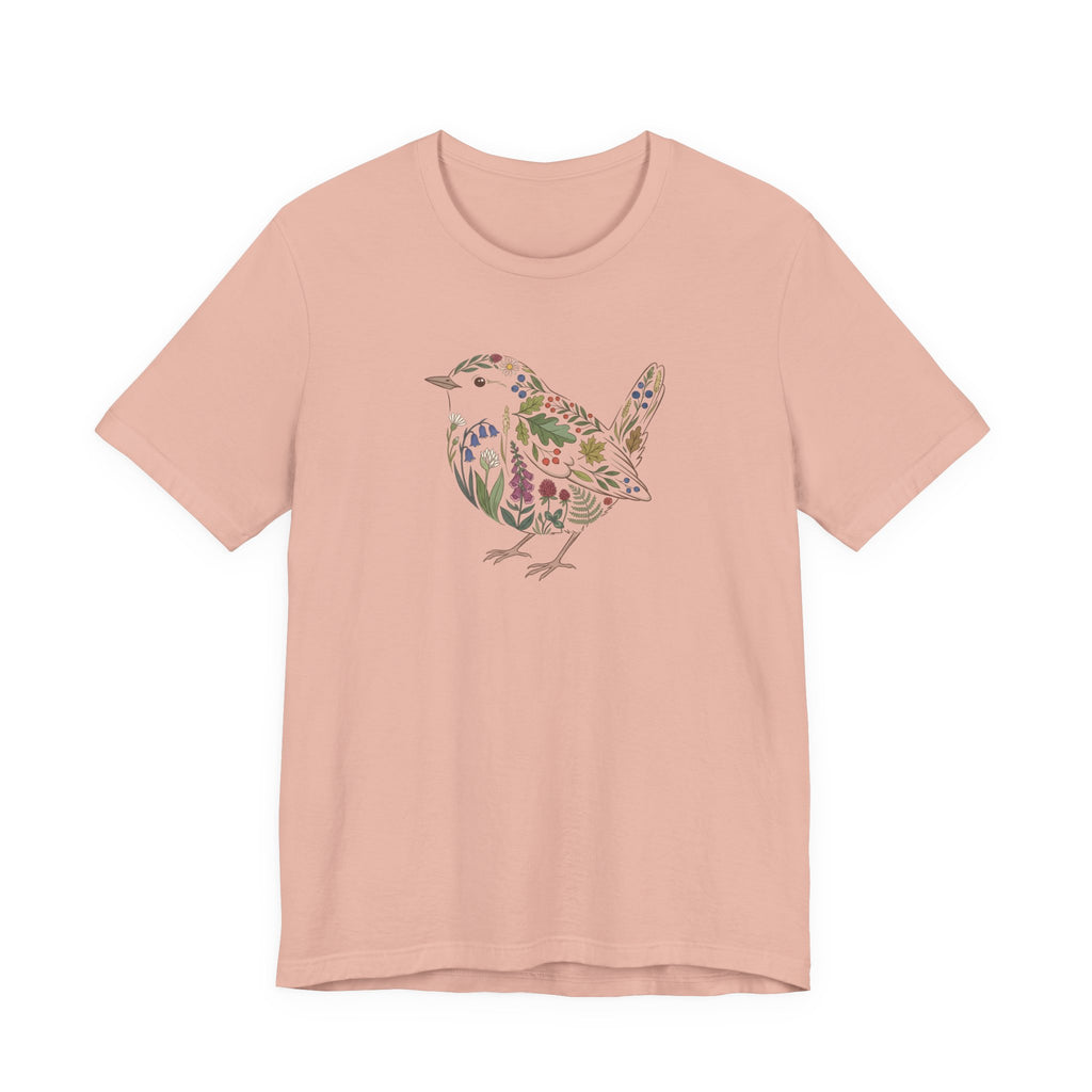 Floral Wren T‑Shirt | Botanical Wildlife Graphic T-Shirt