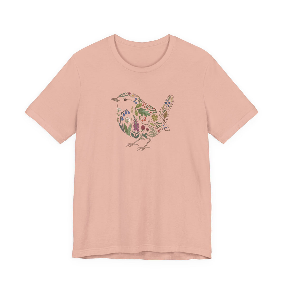 Floral Wren T‑Shirt | Botanical Wildlife Graphic T-Shirt