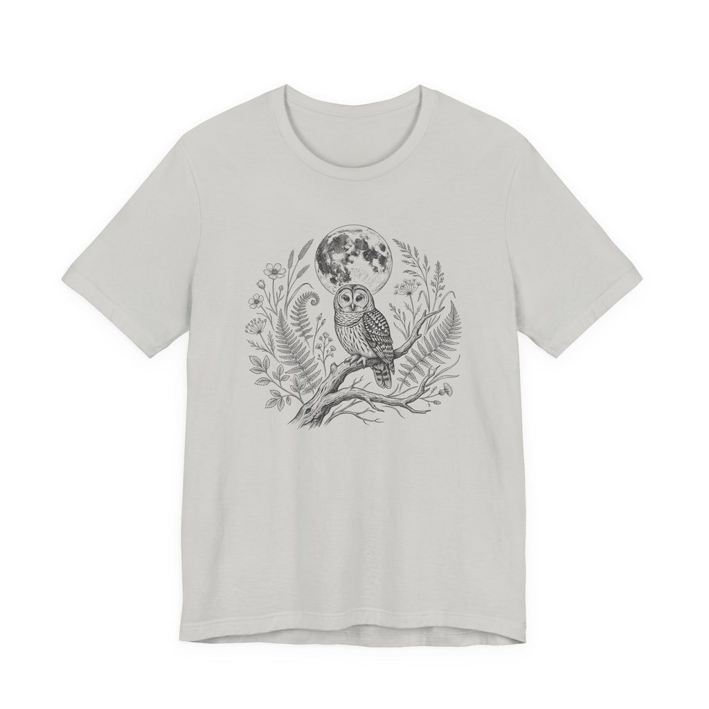 Moonlit Barred Owl Tee | Vintage Botanical Owl T‑Shirt
