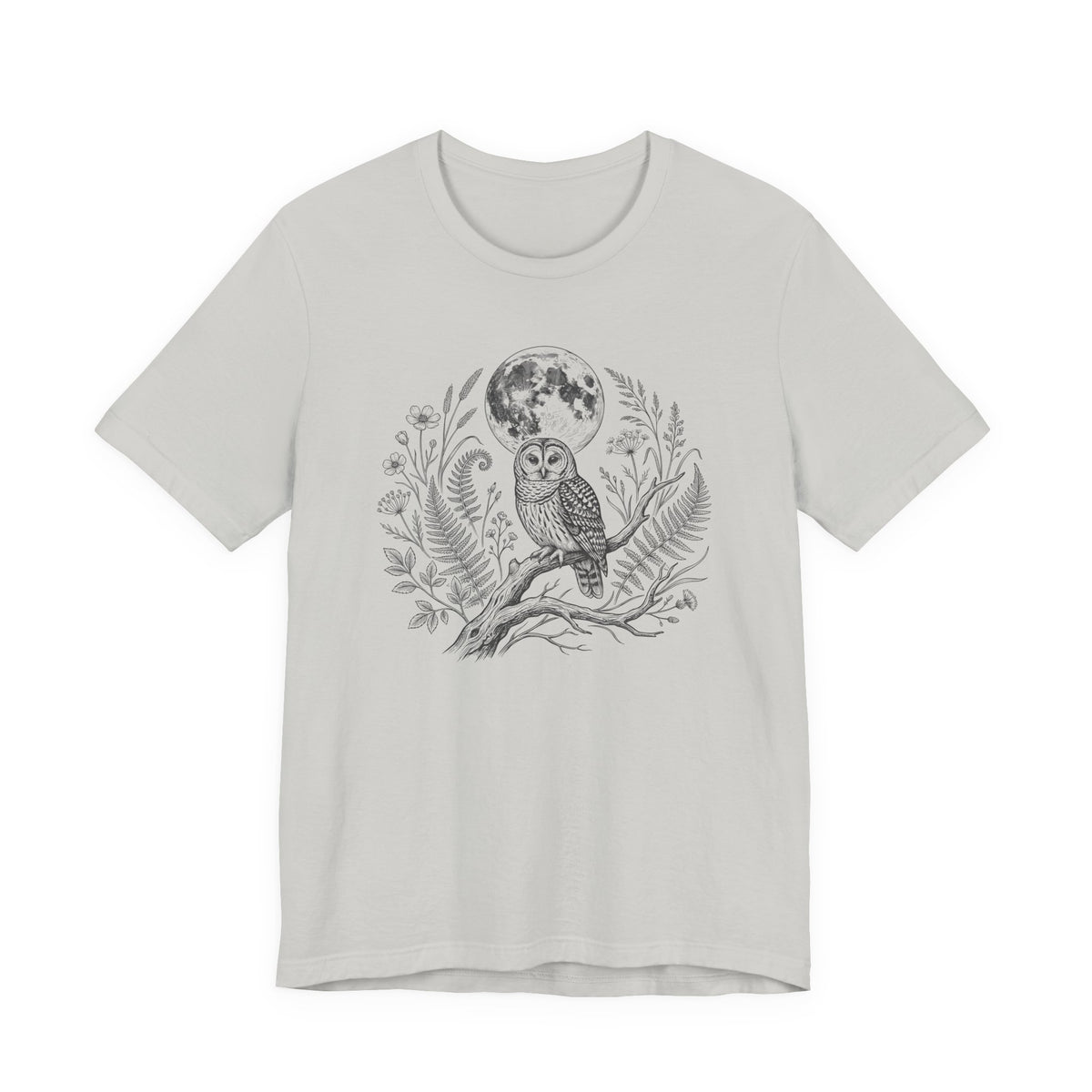 Moonlit Barred Owl Tee | Vintage Botanical Owl T‑Shirt