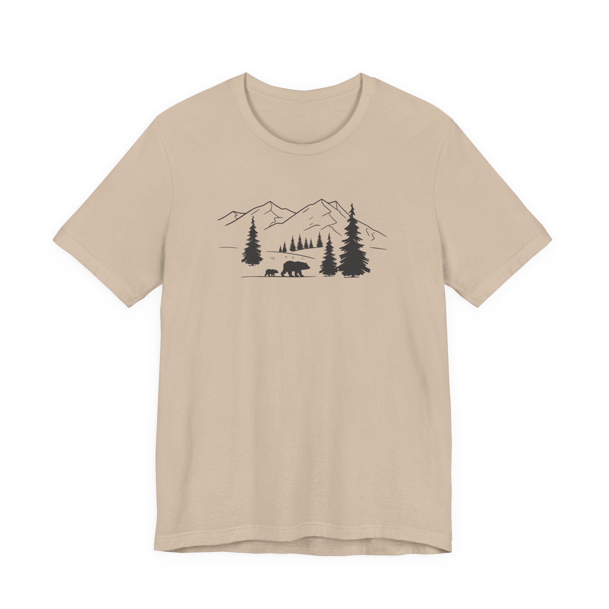 Mountain Bear Scene Tee | Minimal Forest Mountains and Bear Silhouette