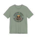 Adventure Therapy Miles Over Medicine T-Shirt | Hiking Boots Retro Badge
