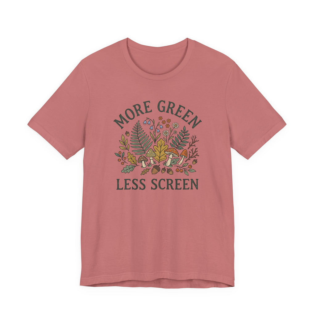 More Green Less Screen Tee | Woodland Folk Art Shirt