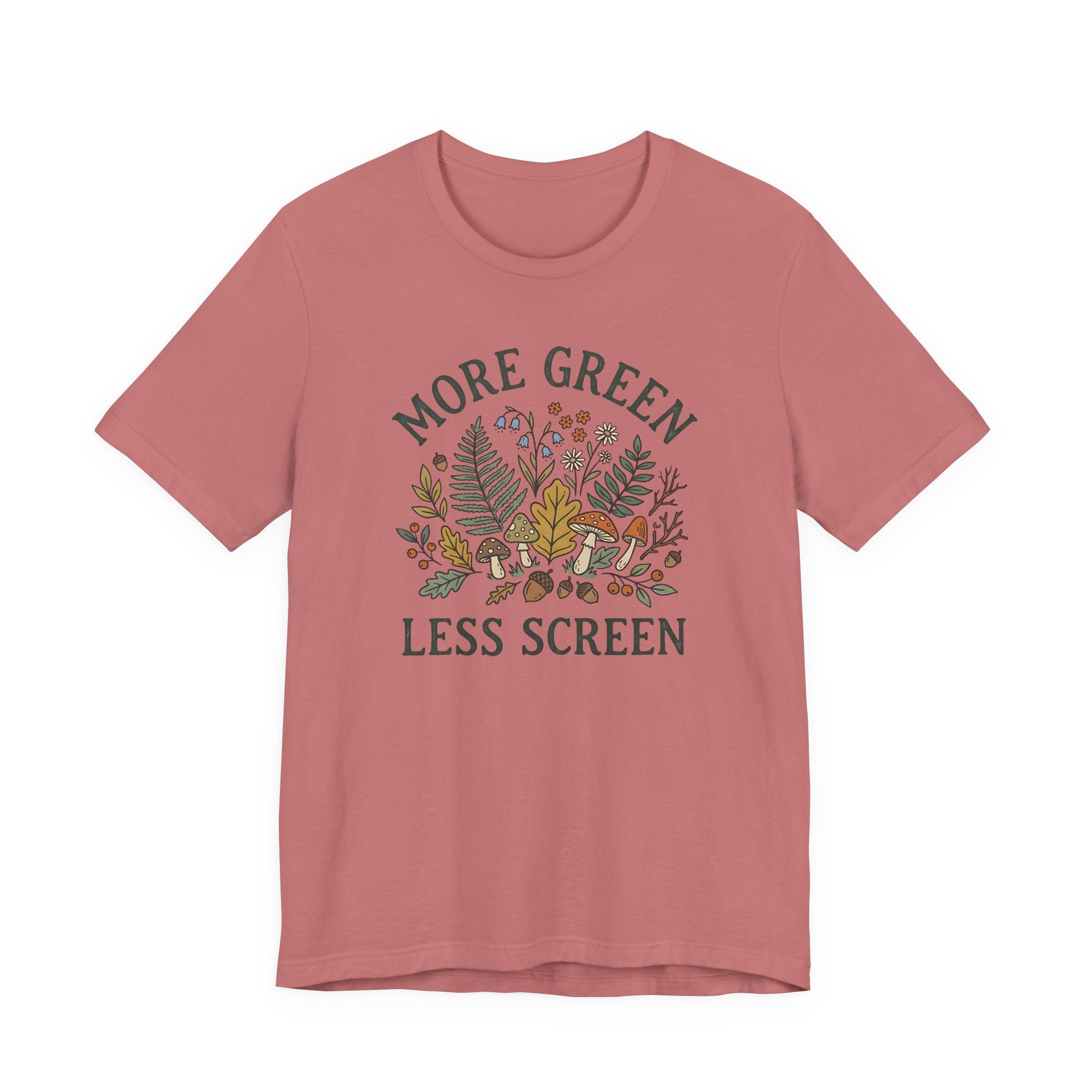 More Green Less Screen Tee | Woodland Folk Art Shirt